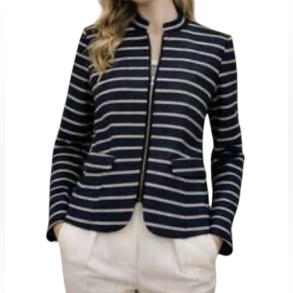 The Limited Navy Blue Stripe Lined Zip Front Blazer Size XS NEW With Tags 130.00